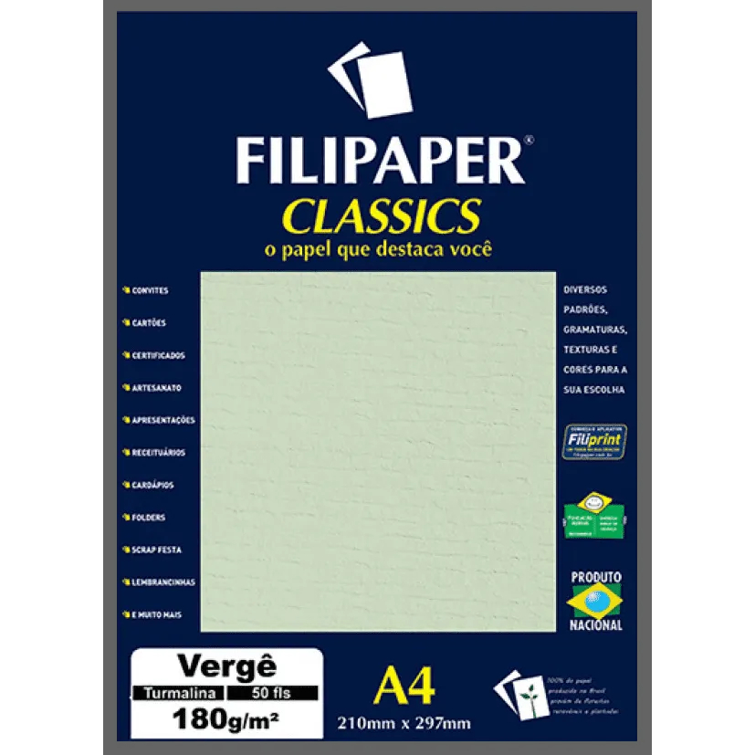 Papel verge turmalina 180g  Filipaper 50fls