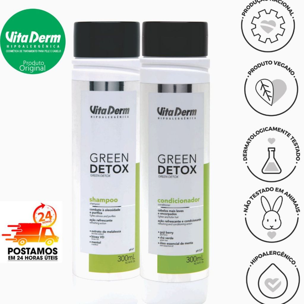 Kit Shampoo e Condicionador Green Detox Controle de Oleosidade 300ml Vita Derm