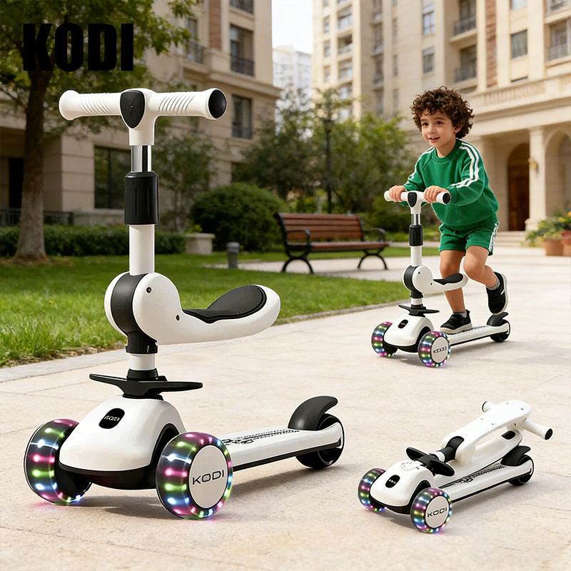 Patinete 3 em 1 Infantil Ajustável com Banco, Luzes LED e Música, Dobrável e Seguro para 1-12 Anos -P15