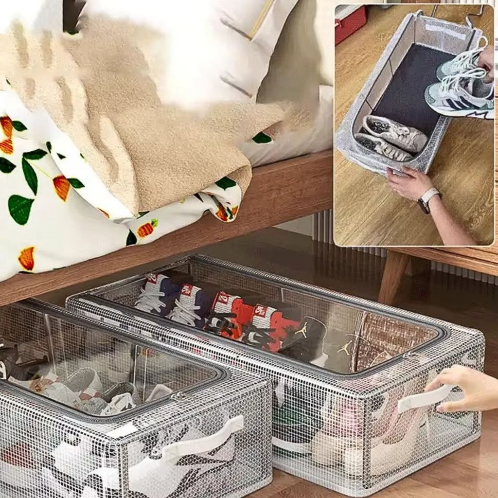 Caixa De Armazenamento Com Zíper Empilhável Para Sapatos Transparente Multifuncional Em Concha