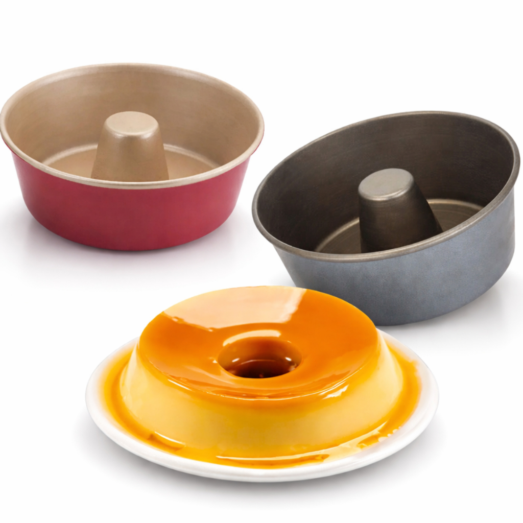 Forma Antiaderente Assadeira para Bolo Pudim Redonda 3 Cores e 3 Tamanhos Preto, Cinza e Cereja