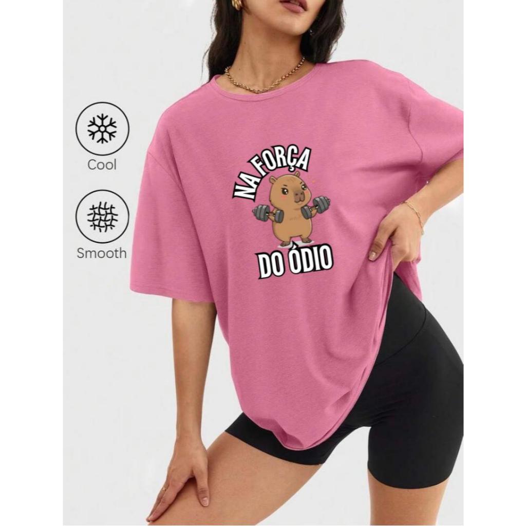 Camiseta Capivara Feminina Academia  Fitness  Leve Confortável Blusa Estampa Fofa Moda Treino Promoção