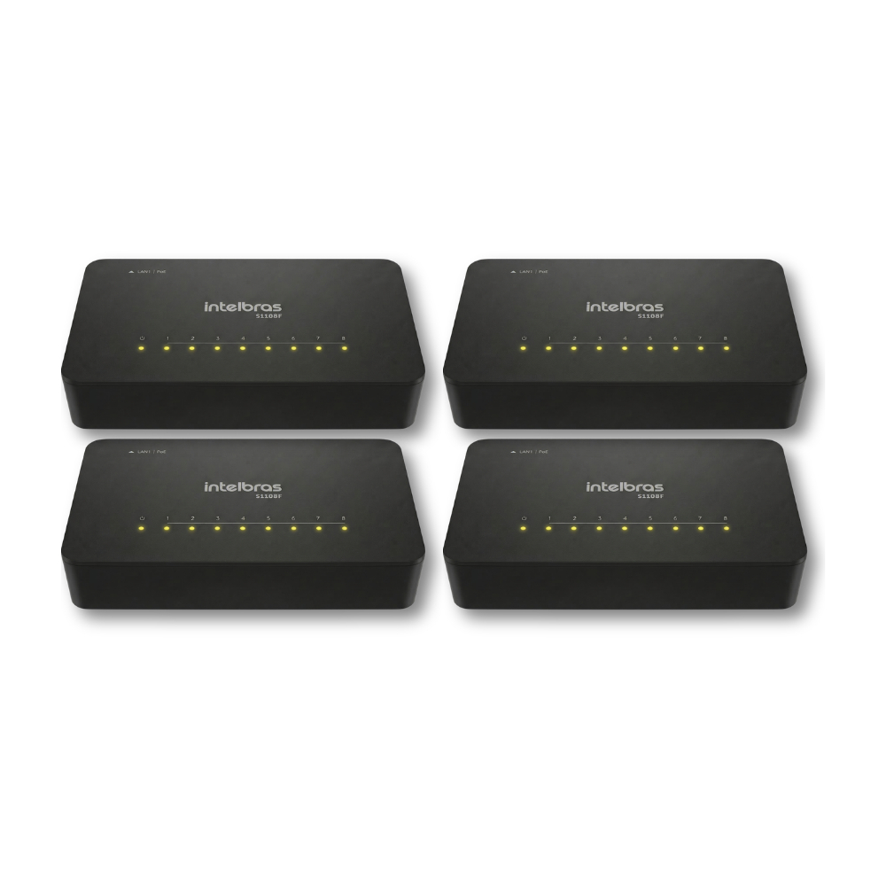 Switch Não Gerenciável 8 portas fast 10/100 S1108f Intelbras 4 Unidades