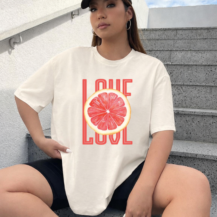 Camiseta Feminina Oversized Love Laranja Orange Gym Academia Treino Camisetão 100% Algodão Moda