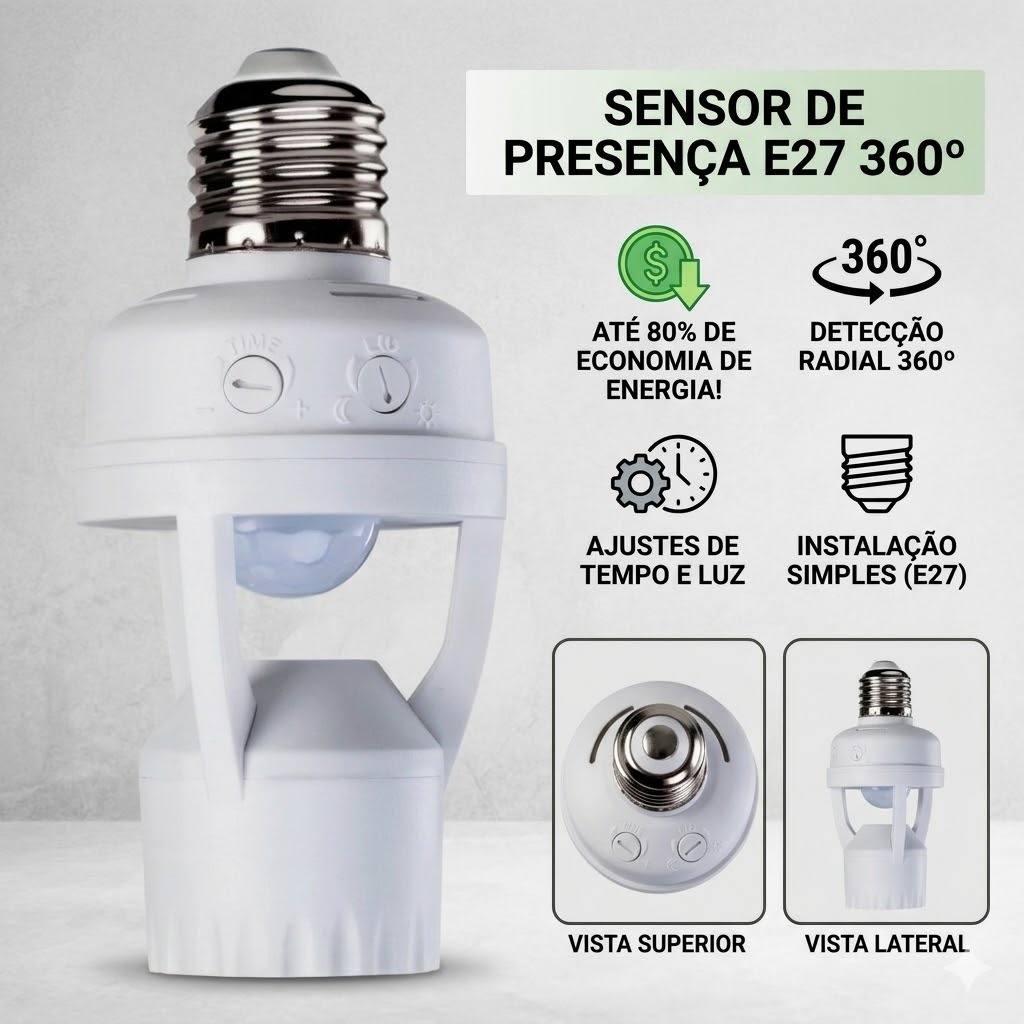 Sensores para lampada Com   Soquete- lampada com sensor- lampada economica