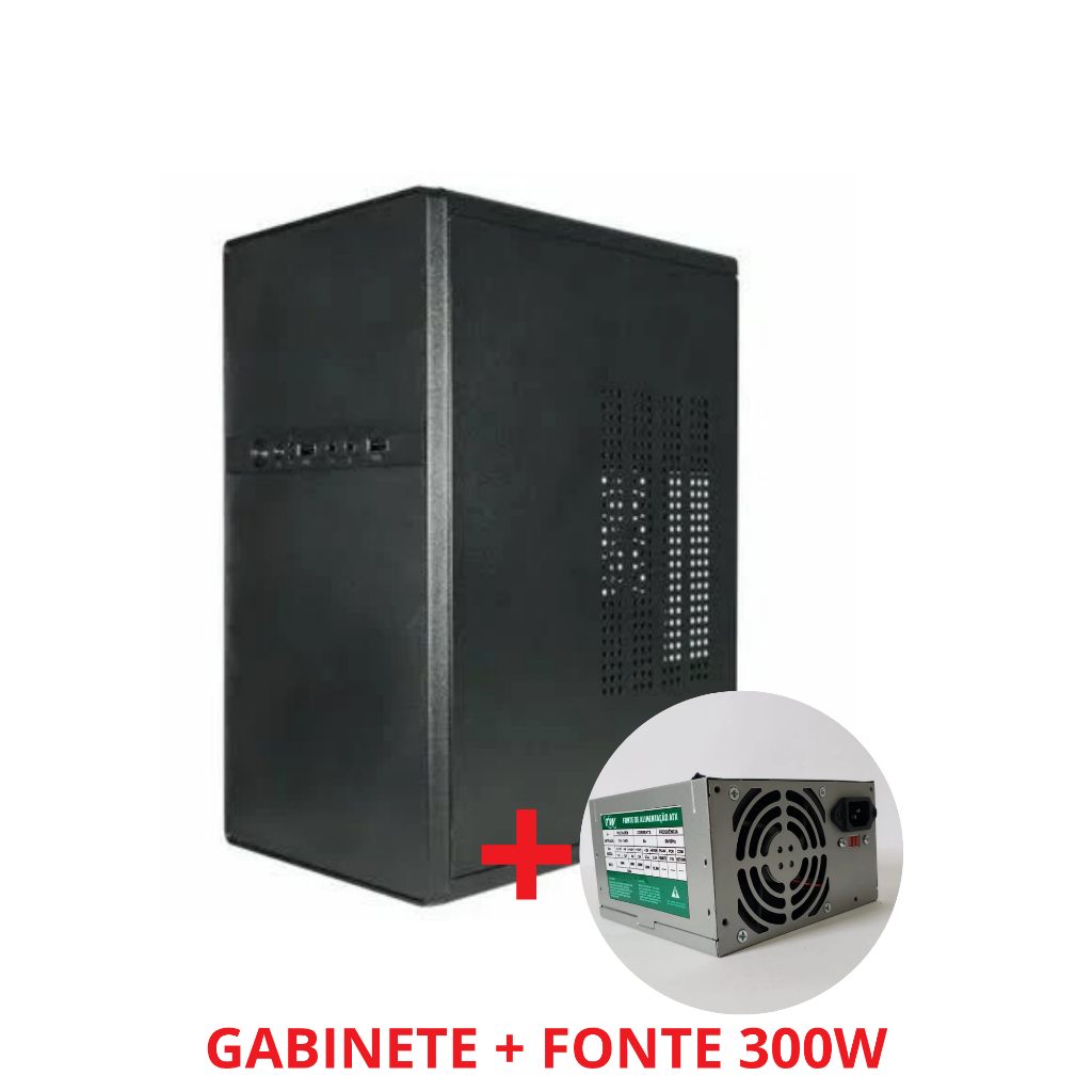 Gabinete ATX com Fonte 300W Incluso Preto PC Computador Completo Compacto