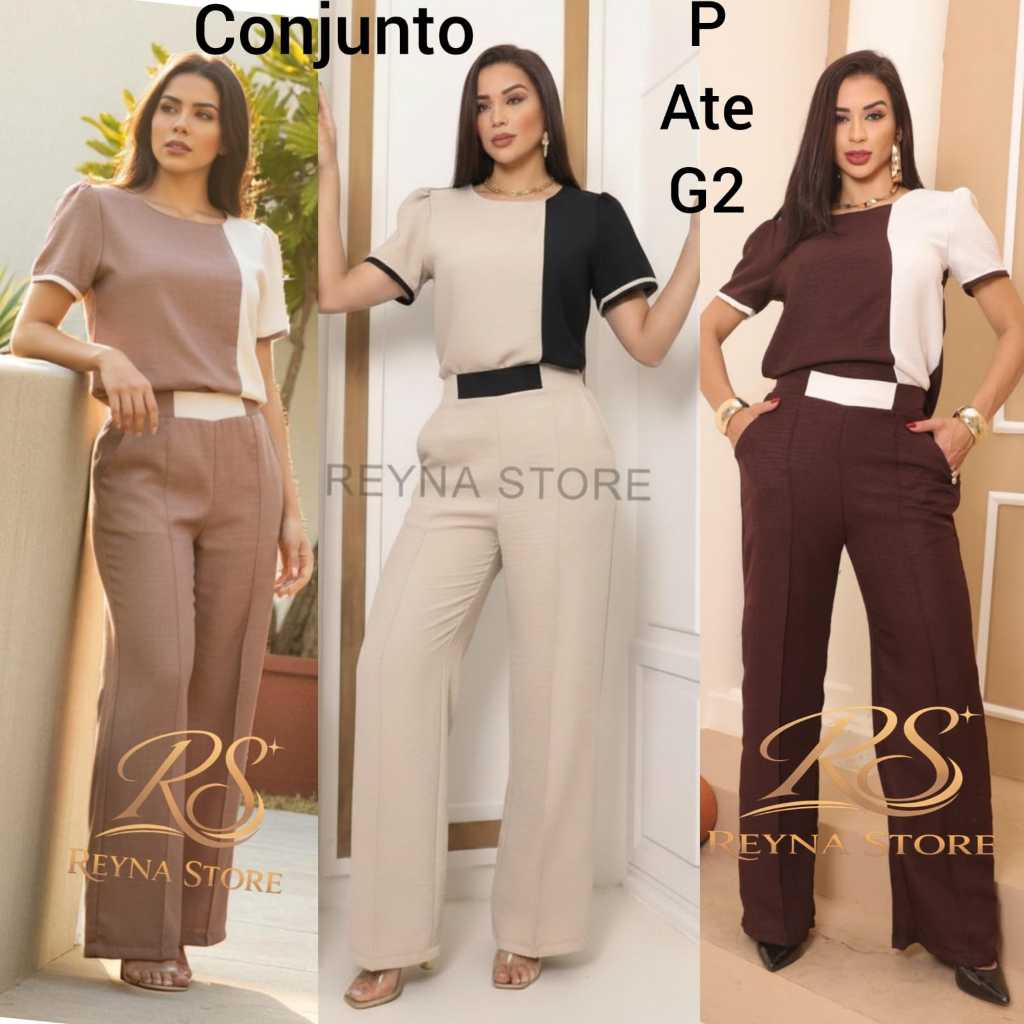 Conjunto Feminino  Elegante Luxo Calça e Blusa no tecido (linho milano melange) Macio, confortável em Oferta na Shopee