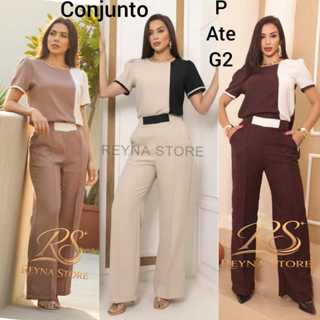 Conjunto Feminino  Elegante Luxo Calça e Blusa no tecido (linho milano melange) Macio, confortável em Oferta na Shopee