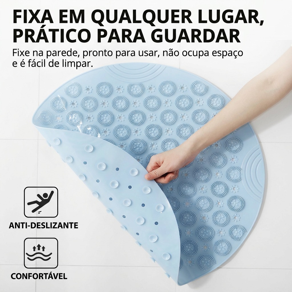 Tapete de Banheiro Redondo Antiderrapante Silicone 55x55cm com Ventosas e Massageador de Pés Limpeza Box Chuveiro