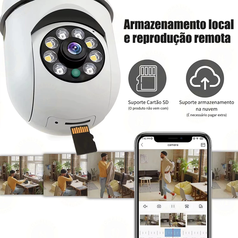 Câmera de Segurança WiFi Full HD 360° com Microfone e Lâmpada Sem Fio — foto 2