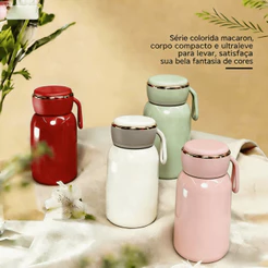Garrafa Térmica Mini Macaron: Estilo e Praticidade em Cores Suaves 300ml，BM-P1838