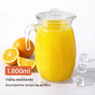 Jarra De Vidro  Transparente Reforçado  C/ Tampa Acrílica Suco Água 1.800 ML em Oferta na Shopee