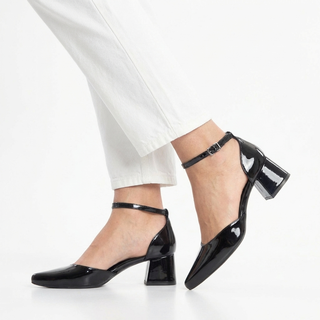 Sapato Feminino Scarpin Social Salto Baixo Grosso Bloco 5cm Fivela Salomé Preto Nude Marrom Off White