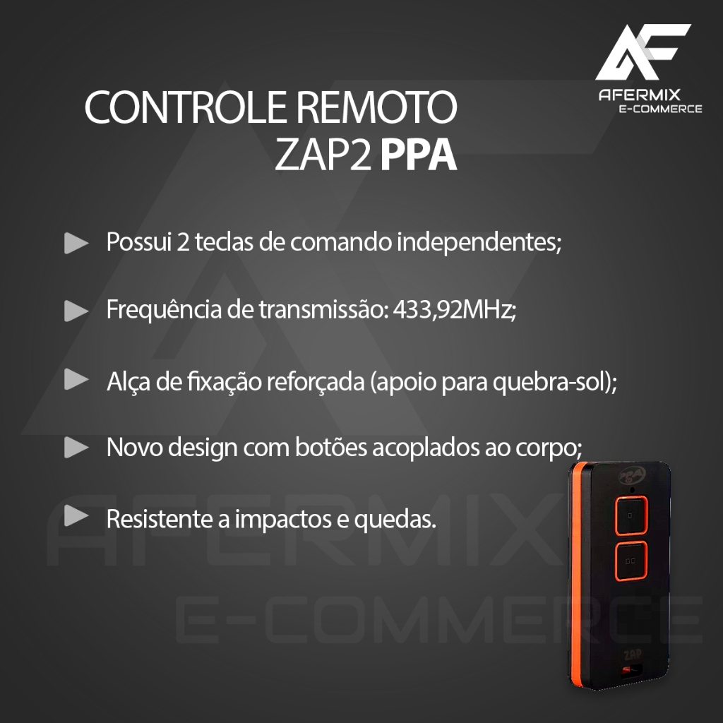 Kit 3 Controle Remoto Ppa Zap Portão Alarme Preto Laranja 433MHz — imagem 2 de 2