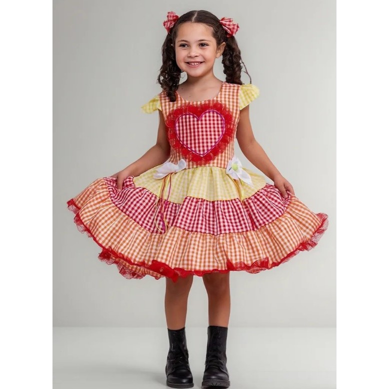 Vestido Junino Menina Infantil Festa Junina Fantasia Caipira Arraiá