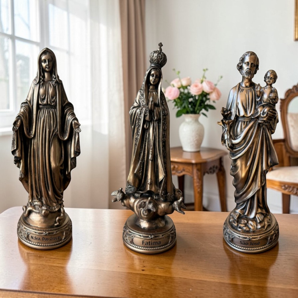 imagem religiosa 30cm nossa senhora graças nossa senhora fatima são josé valor unitario barroco envelhecido