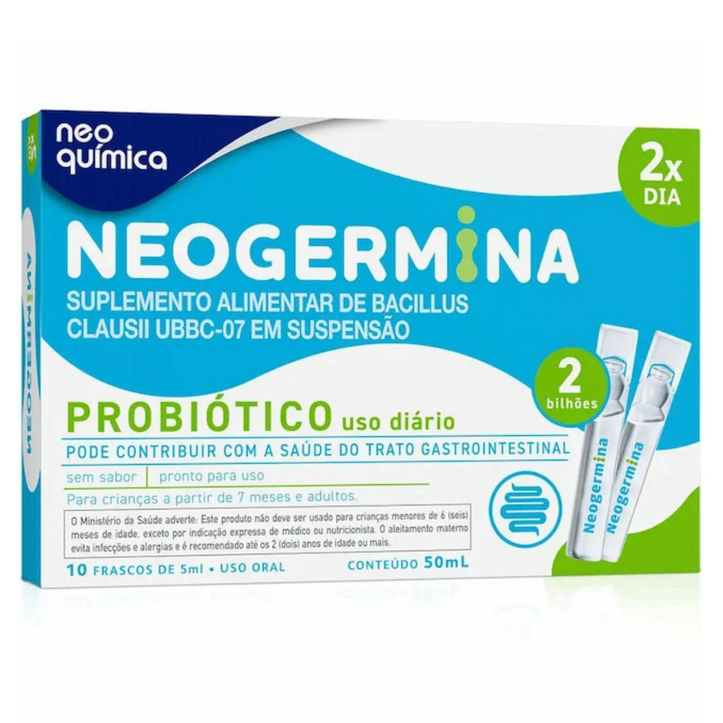 Neogermina Probiótico 2 Bilhões 10 Flaconetes Flora Intestinal Digestão Imunidade