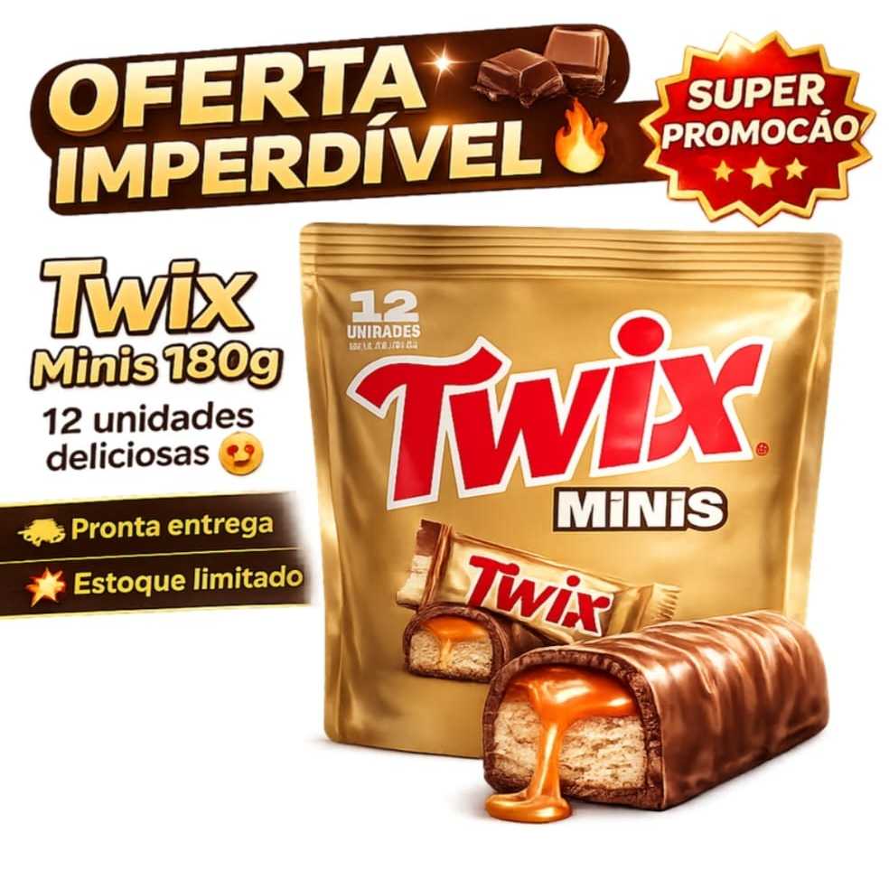 Twix Mini Original180g Chocolate Caramelo e Biscoito 12 unid. 15g Kit com 1 2 3 ou 6 Embalagens