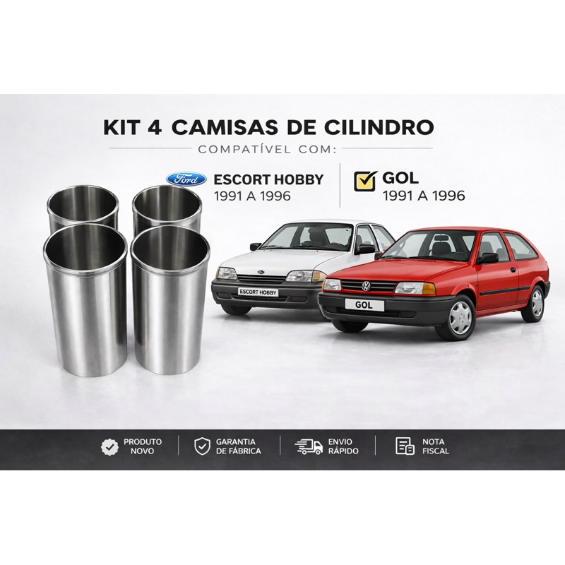 Kit com 4 un. Camisa de Cilindro (cada)-Gol 1.0L  8V  L4  SOHC  AE GAS       91-96ESCORT HOBBY( STD)