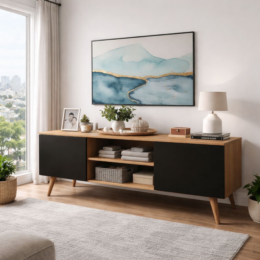 QUEIMA DE ESTOQUE - Rack  TV Até 50” Com 2 Portas Nichos Sala Moderno