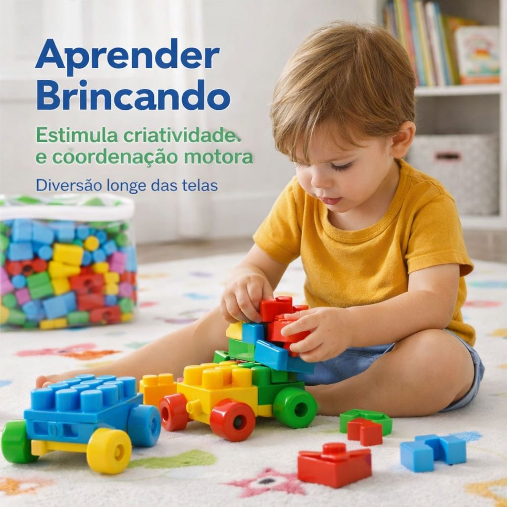 Blocos de Montar Infantil 65 Peças Grande Carrinho Educativo +18 Meses Brinquedo Criança — imagem 2 de 2