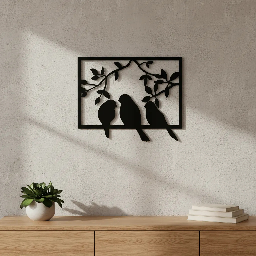 Quadro decorativo Pássaros em MDF 3mm preto | Decoração de Parede Moderna | Acompanha Fita Dupla Face