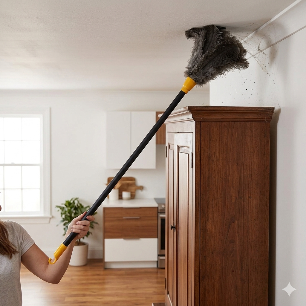 Espanador de Pó 52cm Colorido Grande - Penas Sintéticas Antiestático Não Risca Móveis (Focado em proteção e tamanho)