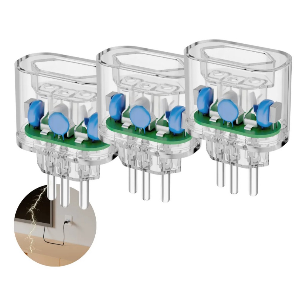 Kit Com 3 Protetor Contra Surtos Raios 3 Entradas 20a Bivolt DPS