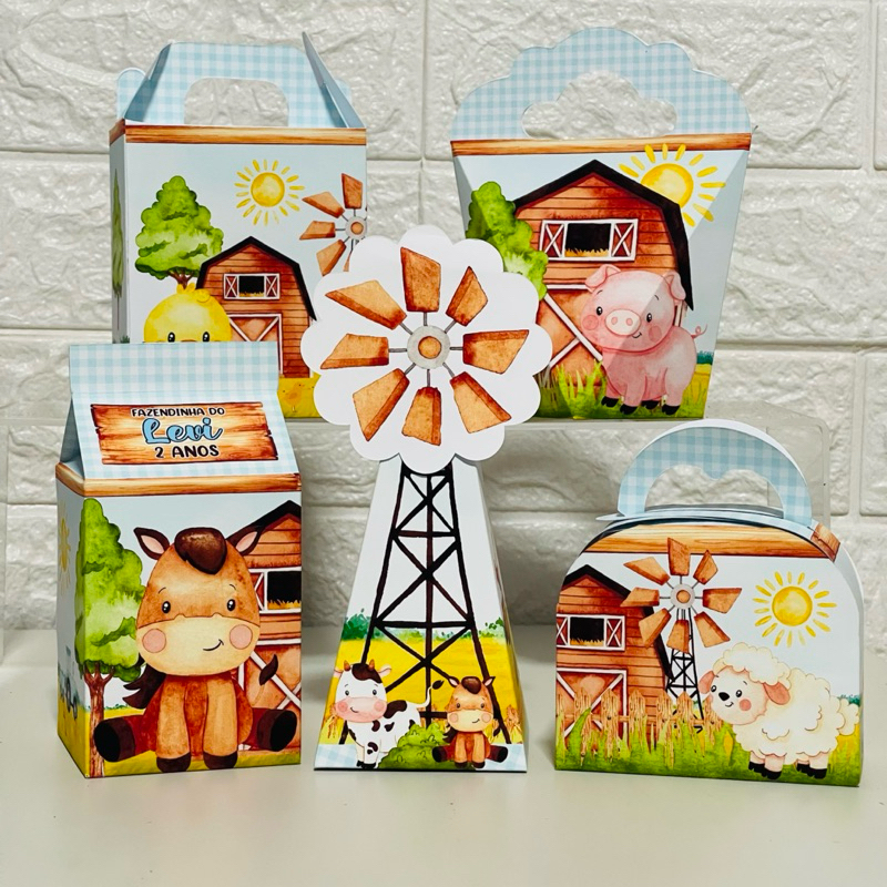Kit personalizados, caixinhas personalizadas FAZENDINHA AZUL, lembrancinha PEGUE E MONTE