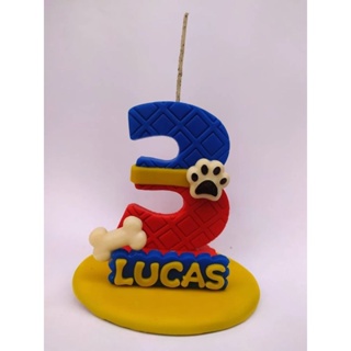 Vela de biscuit patrulha canina personalizada com nome em Oferta na Shopee