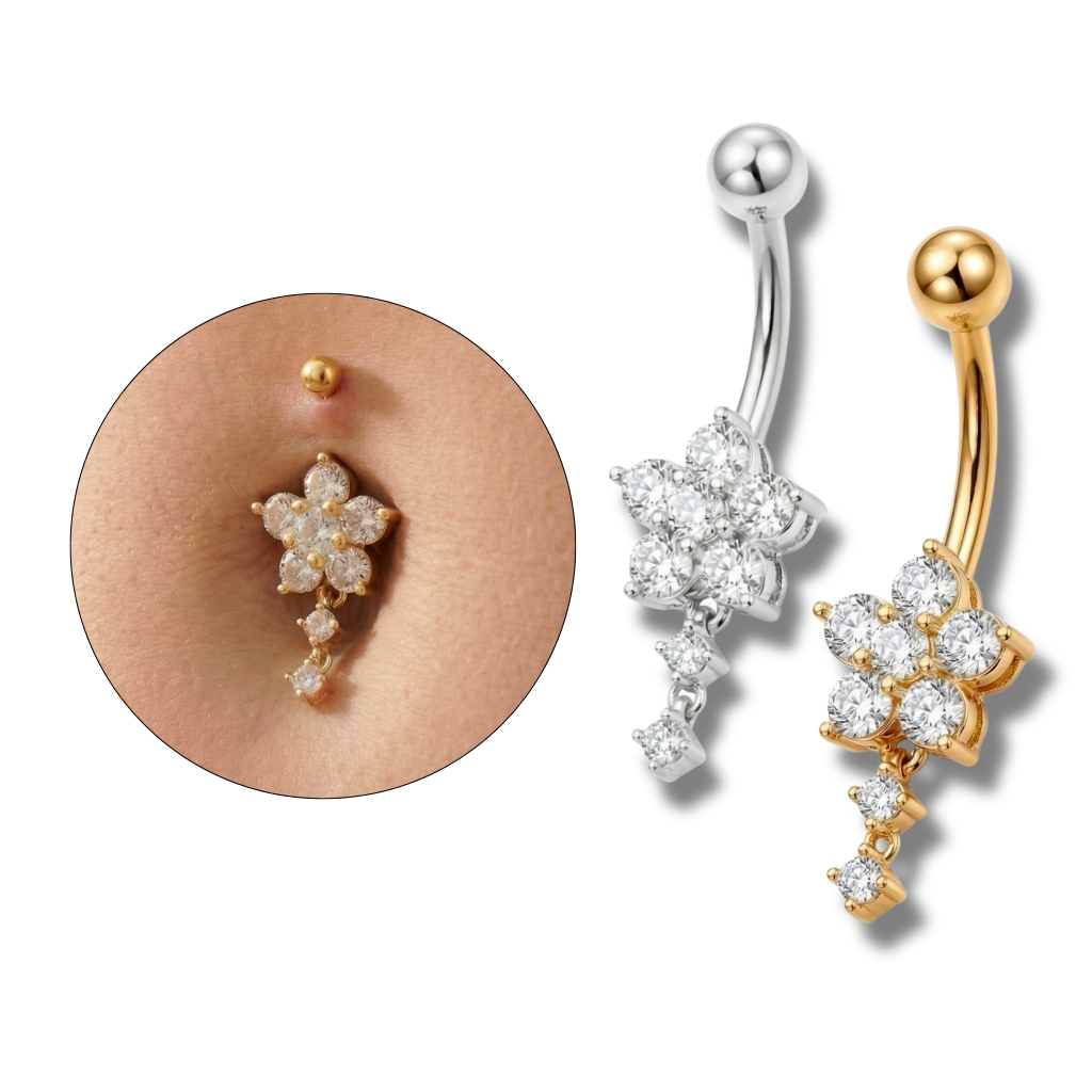 Piercing Umbigo Flor Zircônia Coração Anti Alérgico Aço Cirúrgico Acessórios Femininos