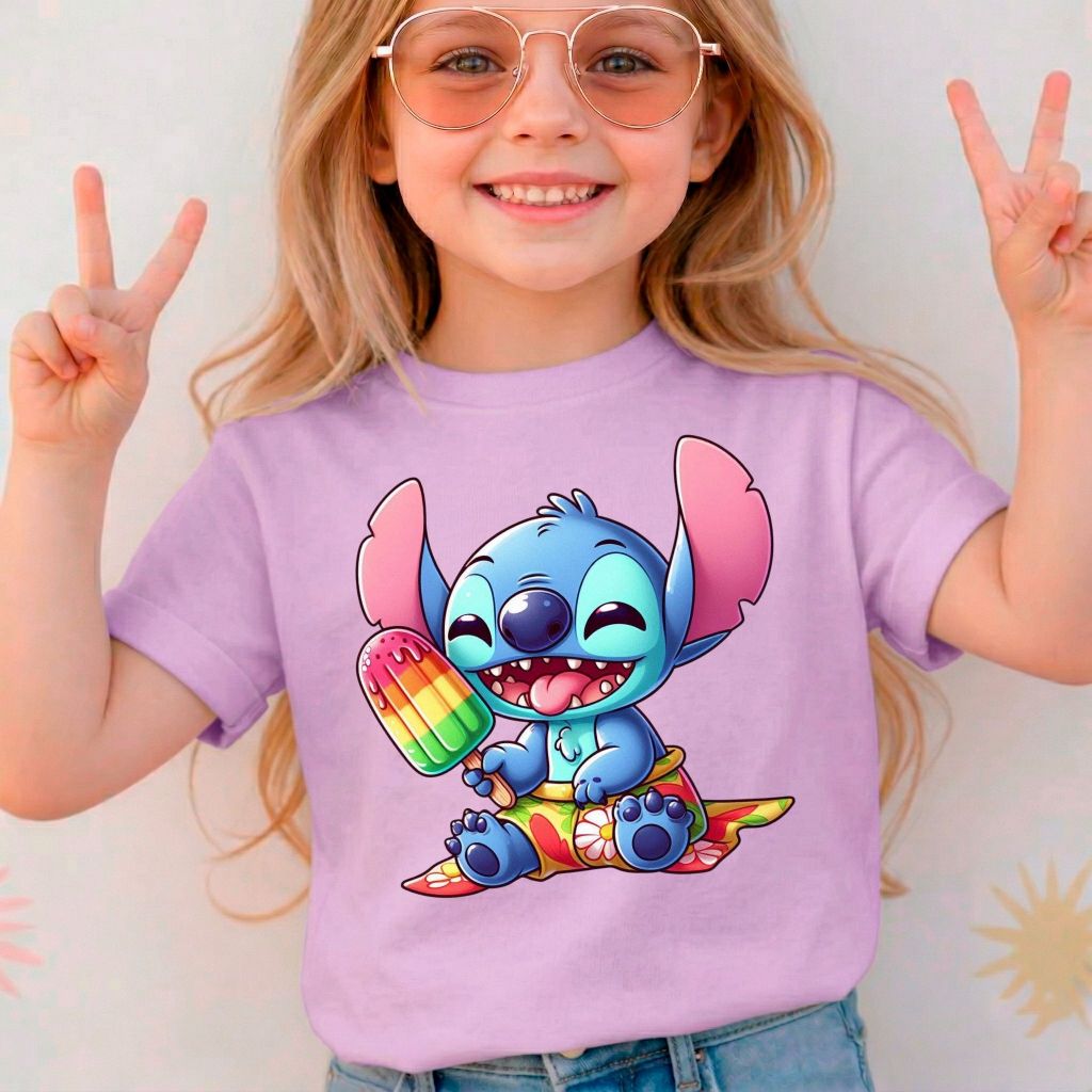 Camiseta Infantil Menina Estampa Stitch 100% Algodão Premium Blusa Juvenil Feminina Confortável