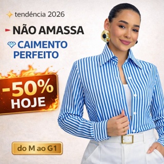 camisa social feminina listrada elegante manga longa não amassa do m ao g1 em Oferta na Shopee