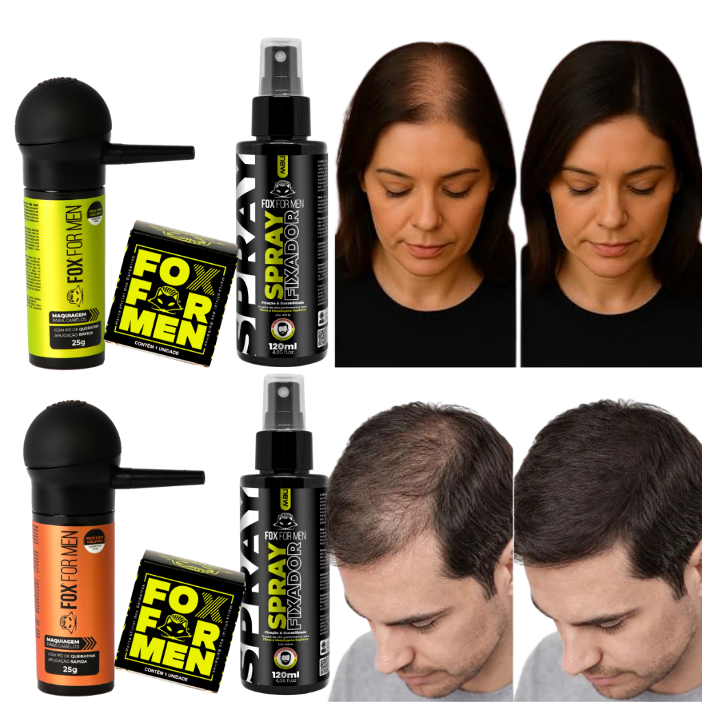 Kit Fibra Capilar Preta + Fixador + Aplicador Volume Capilar Alta Fixação Resistente Água em Oferta na Shopee