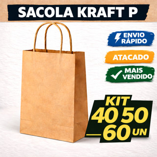 Sacola Kraft P 20x15x7 Kit 40 50 60un | Atacado Econômico Papel Festa Para Lojas