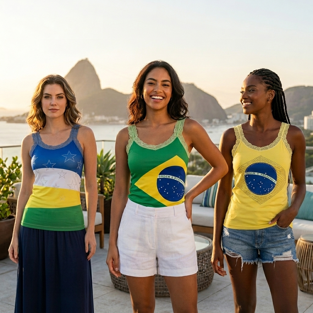 Regata Feminina Brasil Blusa Seleção Brasileira Copa do Mundo Casual Moda Estampada