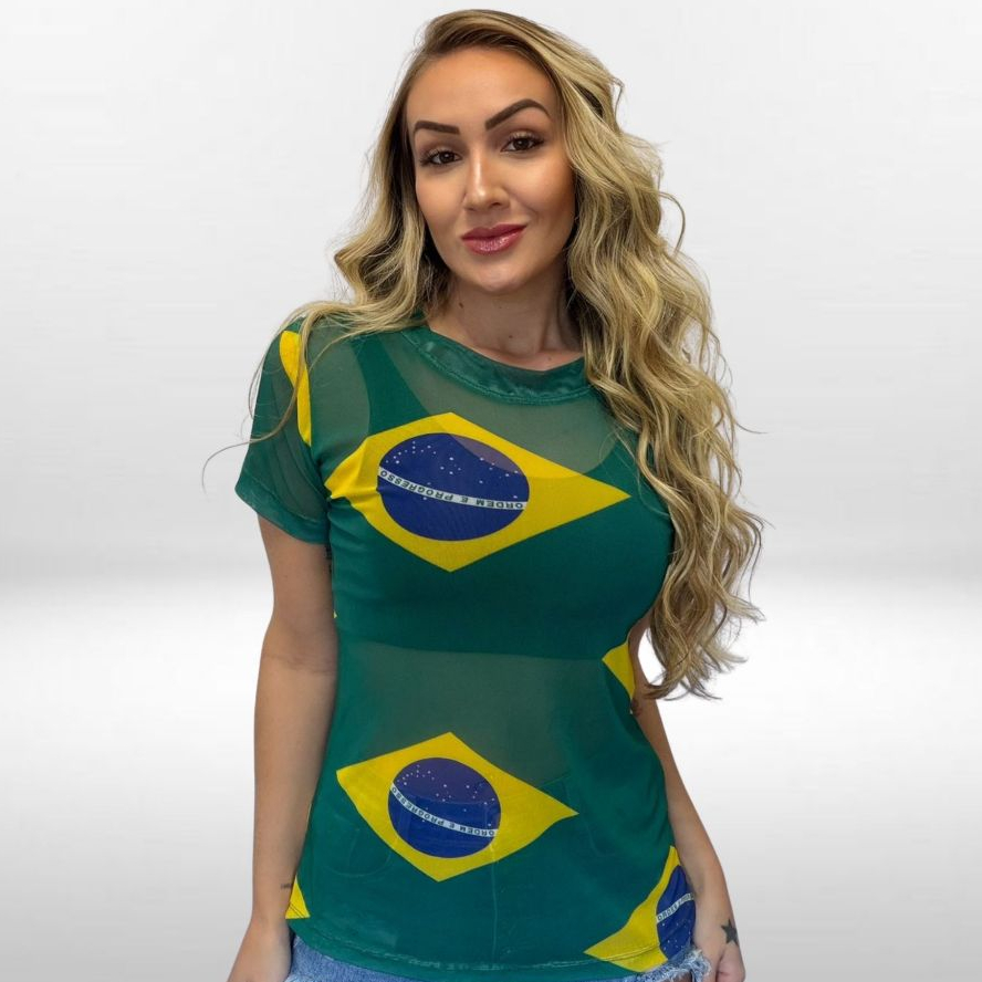 Blusa Tule Feminina Fitness Transparente Academia Brasil Promoção