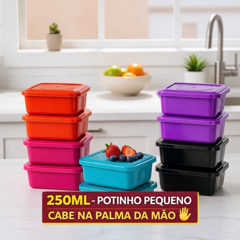 Kit 10 Potes Pequenos 250ML com Tampa Livre BPA Bolos Frutas Lanches Escolares Molhos Alta Vedação em Oferta na Shopee