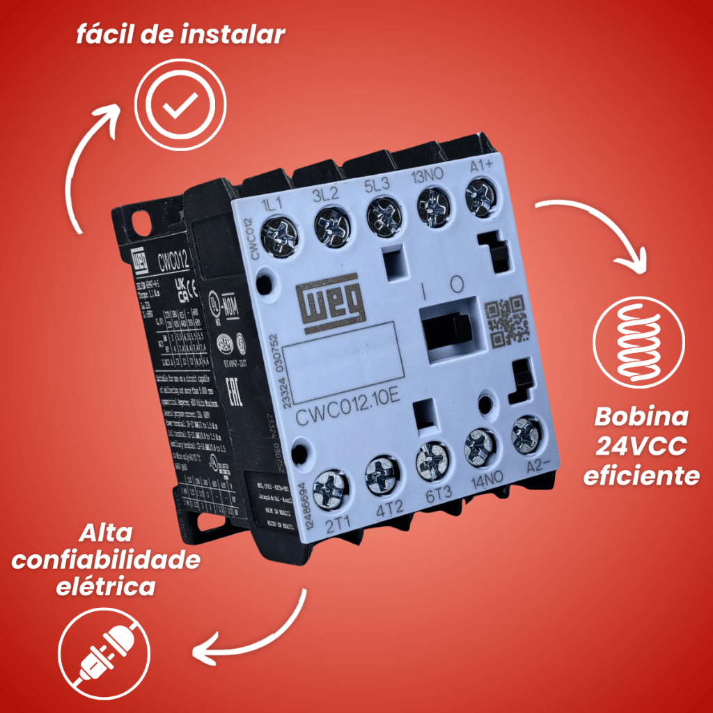 WEG Mini Contator CWC 24VCC 12A 1NA CWC012 - Compacto e de Baixo Consumo Kit 10