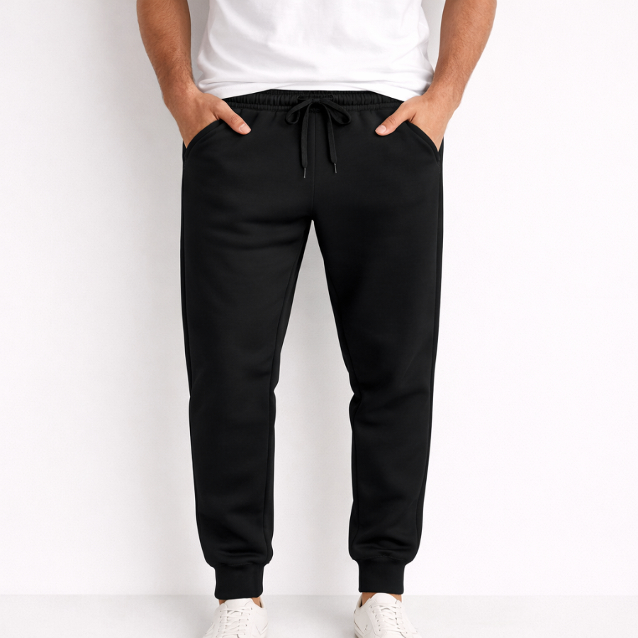 Calça Moletom Preta Lisa Tecido Confortável Moda Masculina Estilosa Básica Flanelada Inverno