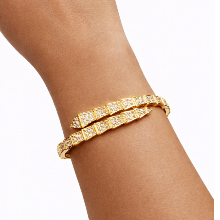 Bracelete Pulseira Feminina Cobra Serpente Moderno Zircônia Folheado Dourado Ou Prata SEMI JÓIAS