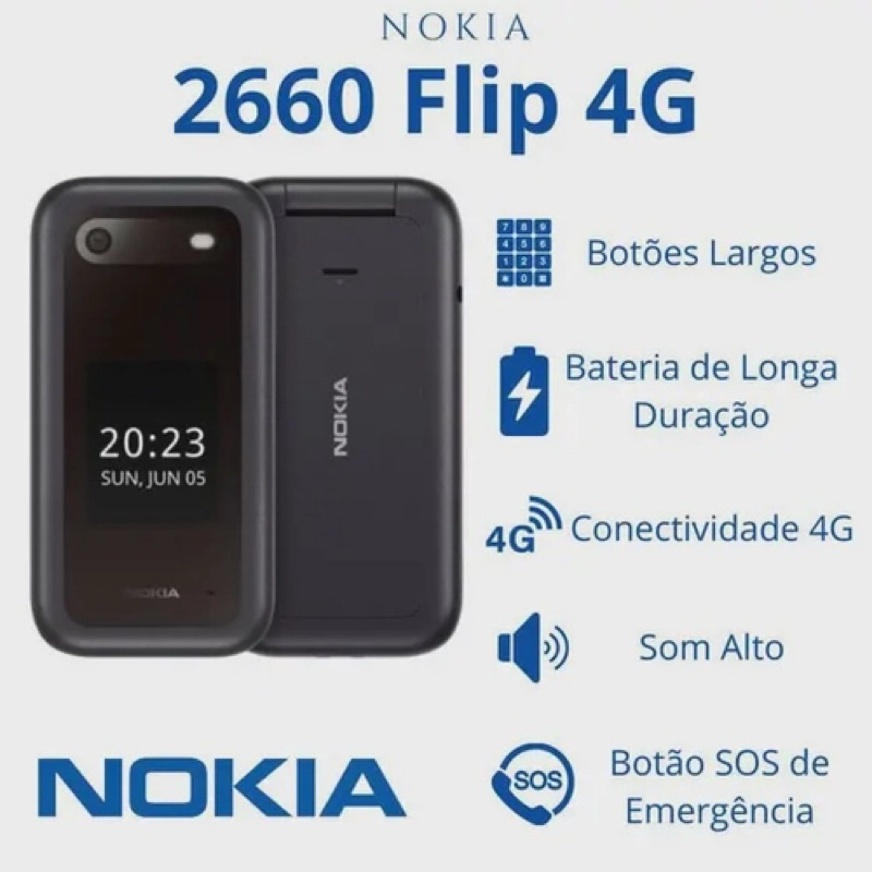 Celular Nokia 2660 Flip 4G Preto Ideal Para Idoso Celular Abre e Fecha