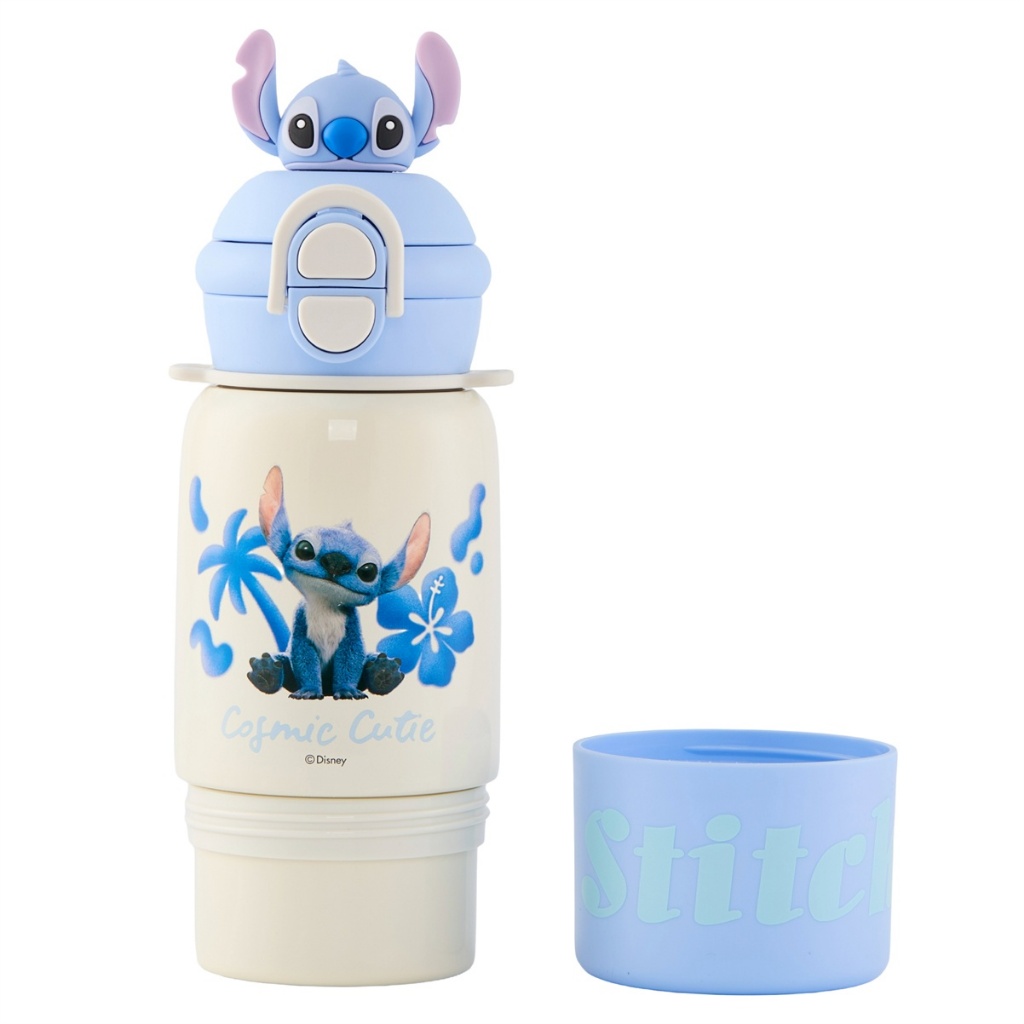 Garrafa Stitch Reforçada Escolar Infantil Azul Antivazamento Disney 500ml Copo Acoplado