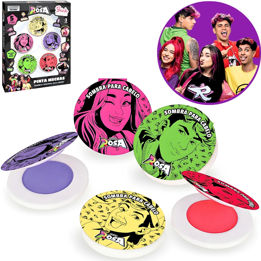 Kit Infantil Turma Dos Rosa Emilly Vick 5 Sombras Pinta Mechas Para Cabelo Original Sem Química