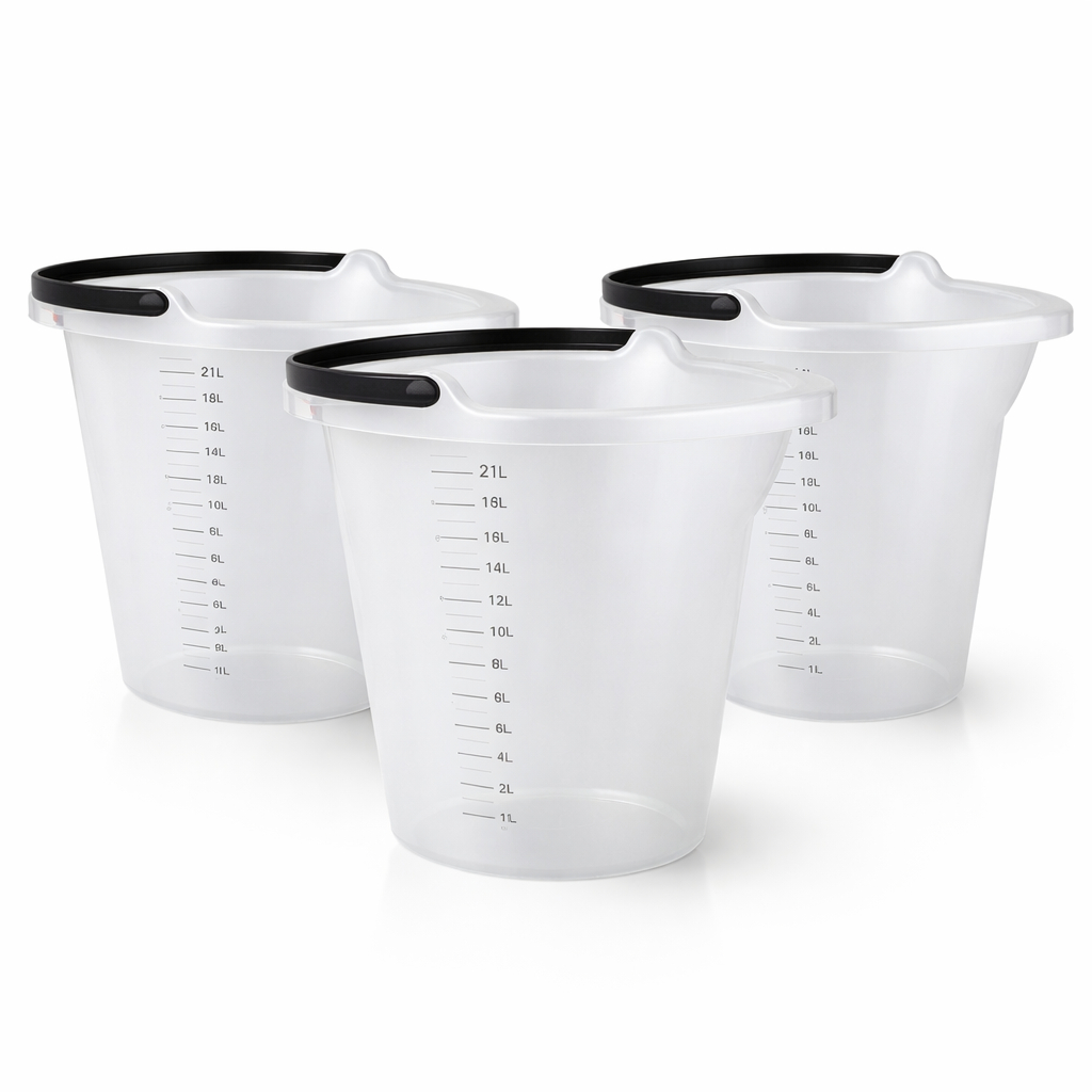 BALDE PLÁSTICO TRANSPARENTE OU RECICLADO REFORÇADO 21 L COM MEDIDOR