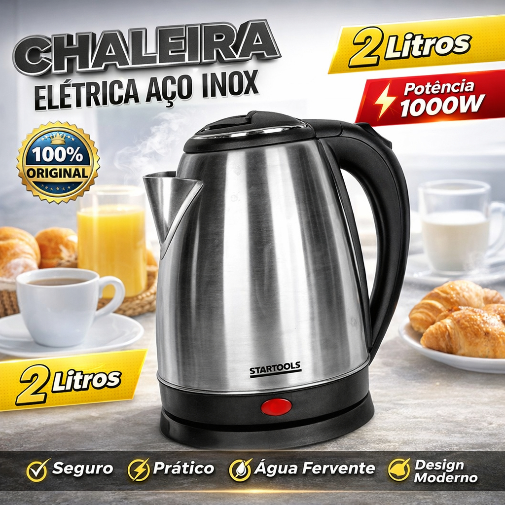 Chaleira Elétrica Inox 2 Litros 127V Startools Jarra Elétrica