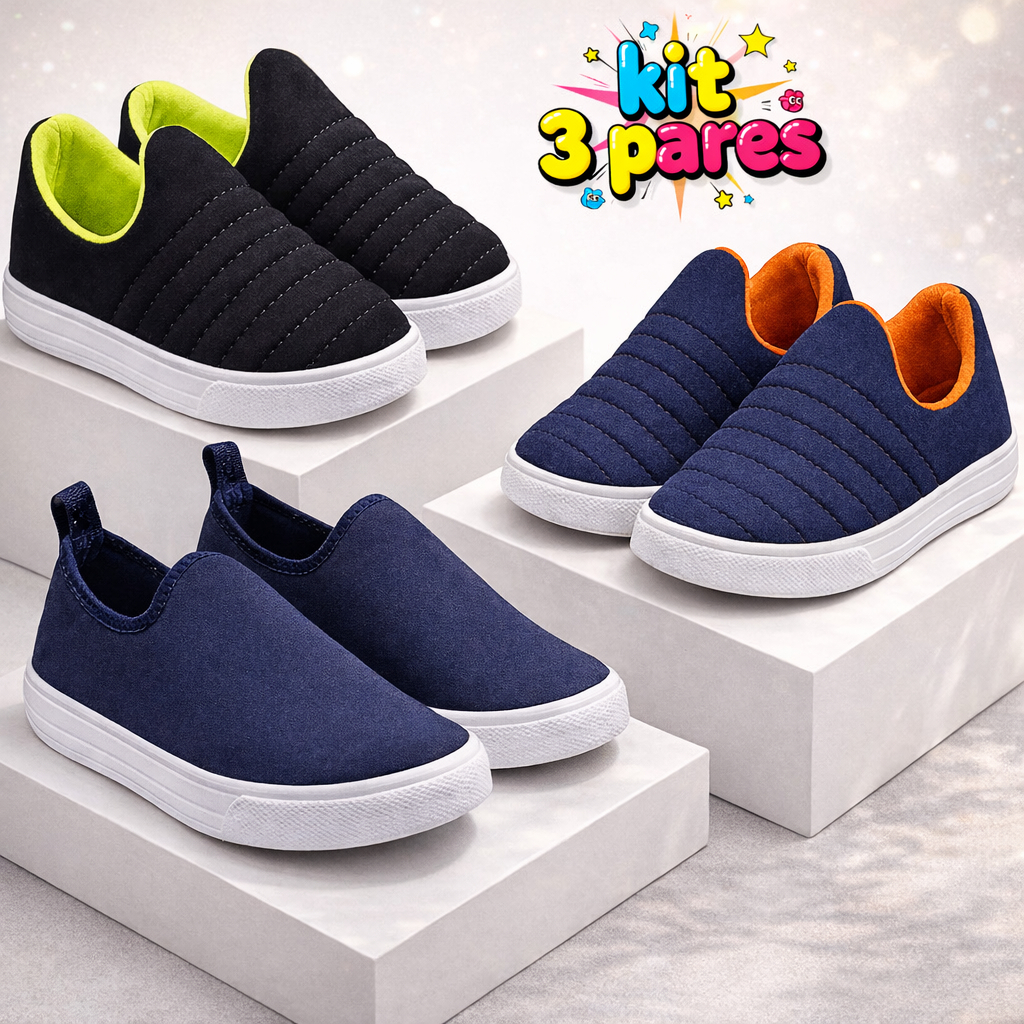 Kit Com 3 Pares Tênis Calce Fácil Infantil