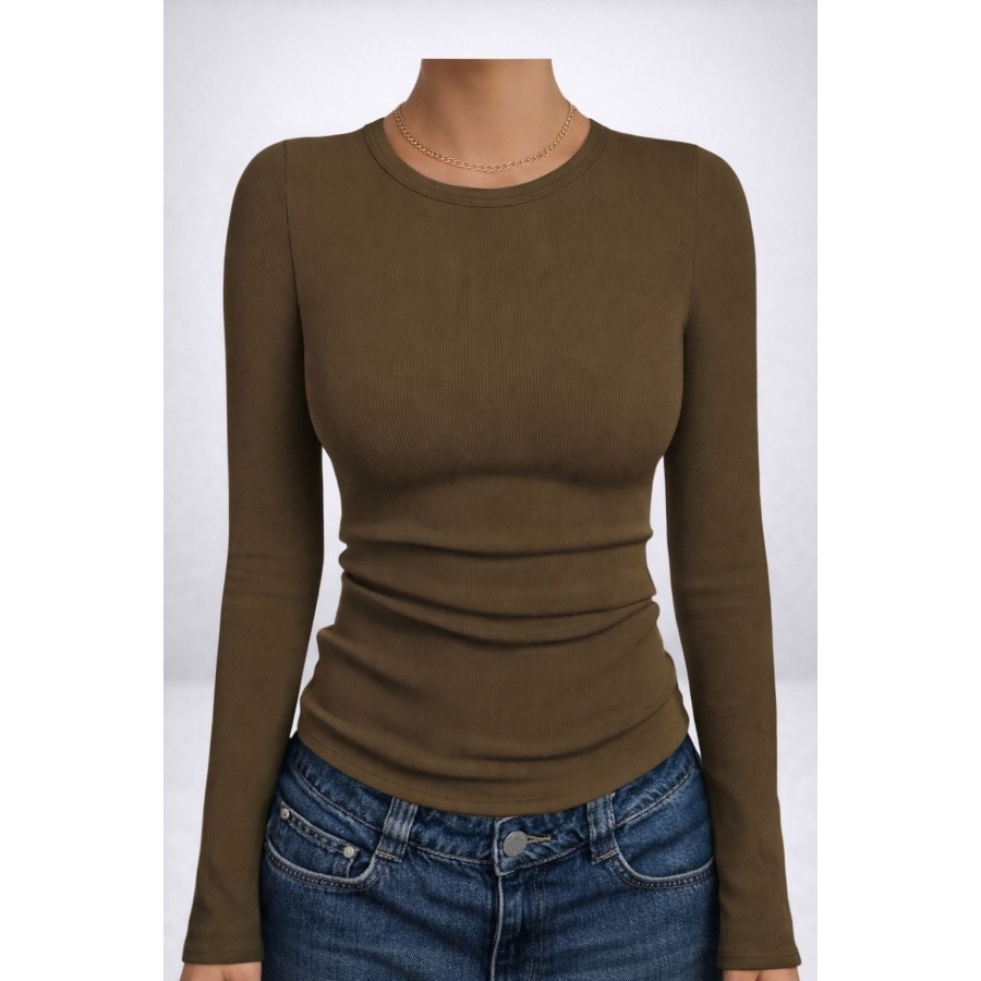 Blusa feminina canelada marrom, tamanho P/M, nova, de luxo, confortável, inverno, frio, social, look, boho, elegante