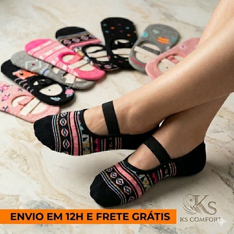 Kit 3,5,7 Pares Meia Sapatilha Antiderrapante Pilates 35/40 Yoga Hidroginástica Academia feminina