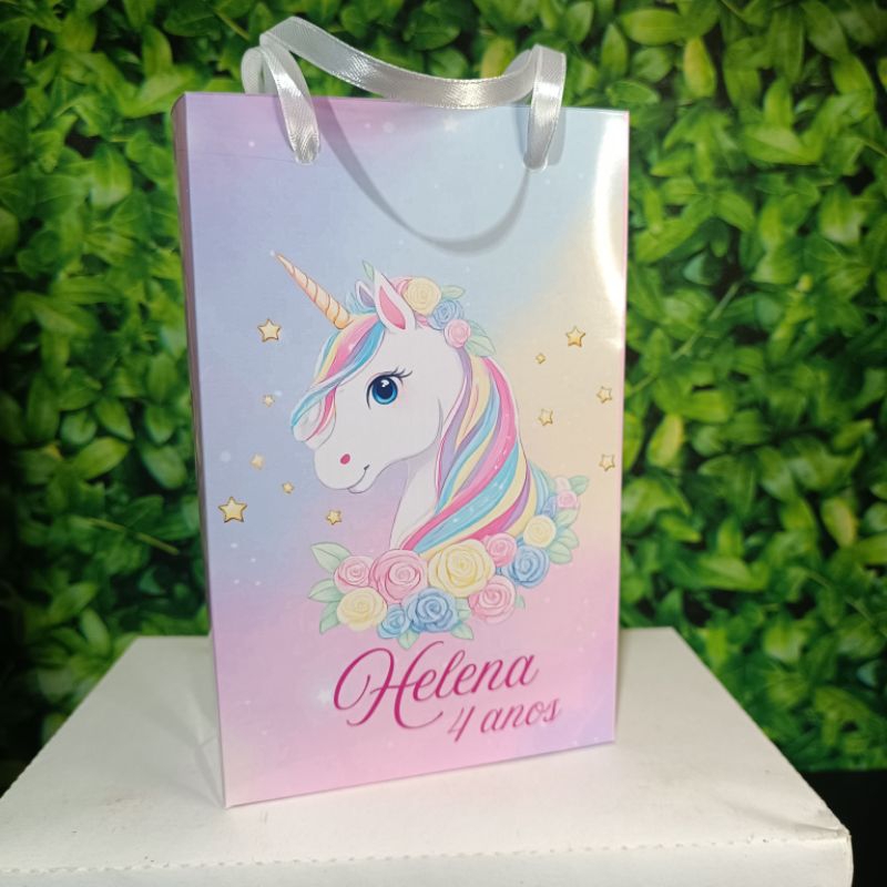 Lembrancinha Sacolinha personalizada tema unicórnio para festa infantil aniversário